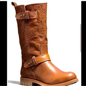 COPY - NWOT COACH Virginia embossed brown  logo leather buckle boots size 11